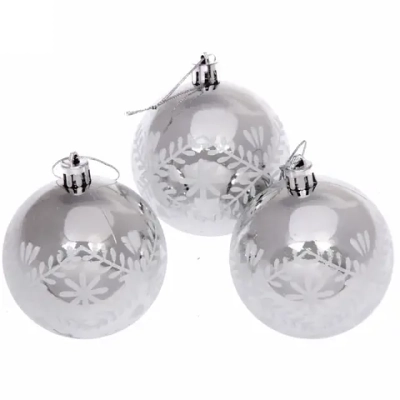 Новогодние шары 7см (набор 3шт) «Хвойные веточки», серебро