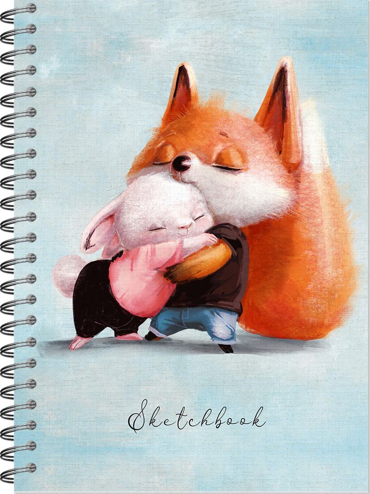 Блокнот для зарисовок SKETCHBOOK А5 с жесткой обложкой 60л. &quot;Обнимашки. Лисенок и зайченок&quot;