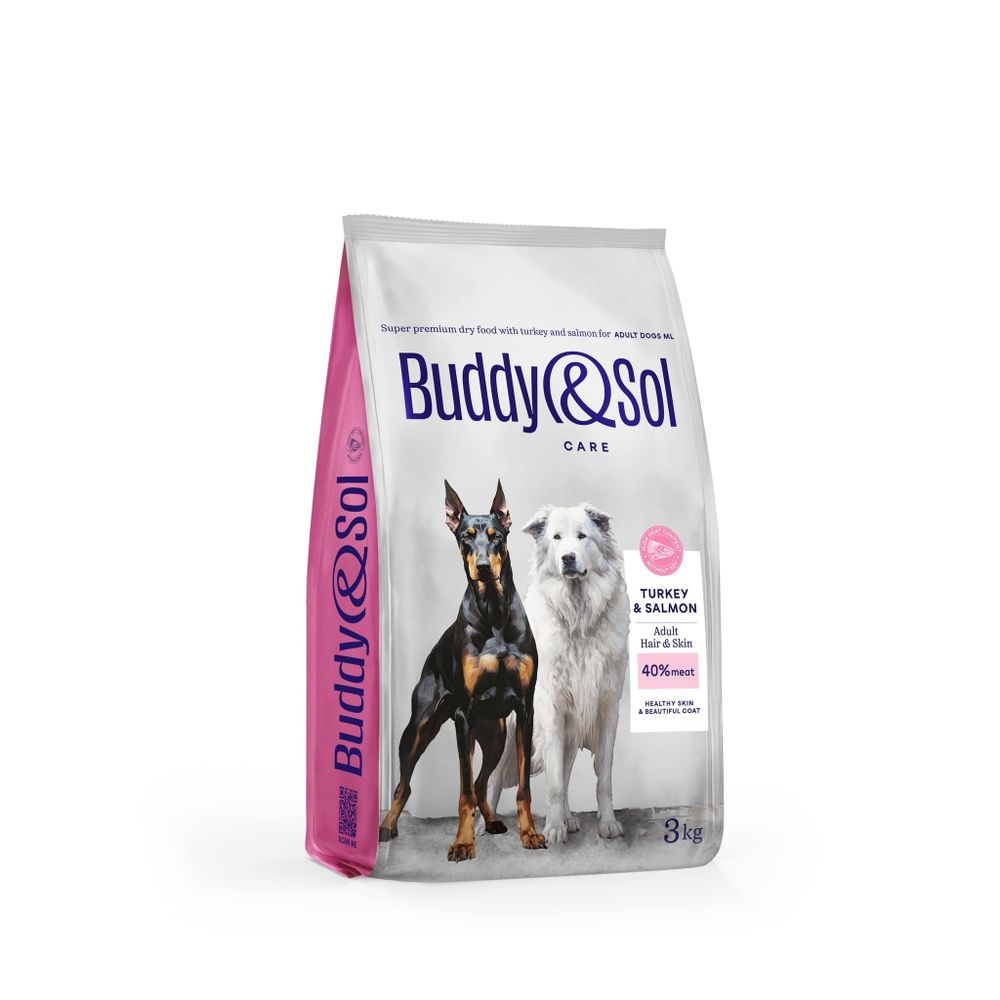 Сухой корм Buddy&amp;Sol CARE HAIR&amp;SKIN M/L с индейкой и лососем для взрослых собак средних и крупных пород 3 кг