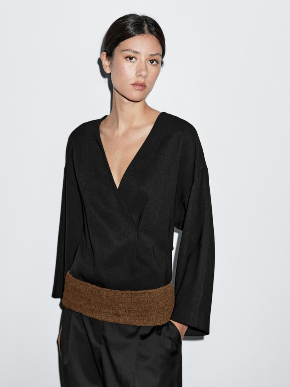 Massimo Dutti Плетеный замшевый ремень-корсет, карамельный