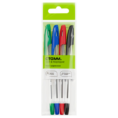Набор шариковых ручек СТАММ "Орбита 100" 4шт., 4цв.