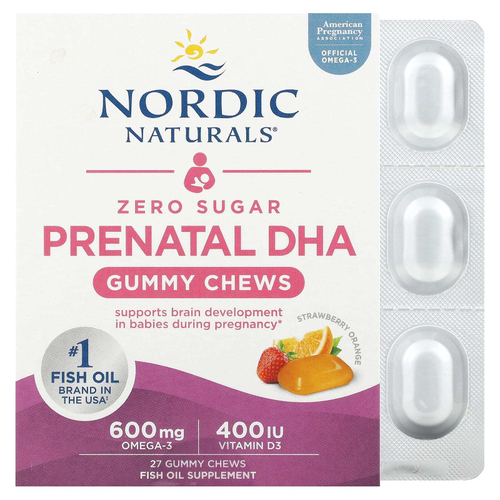 Nordic Naturals, ДГК для беременных без сахара, клубника и апельсин, 27 жевательных таблеток