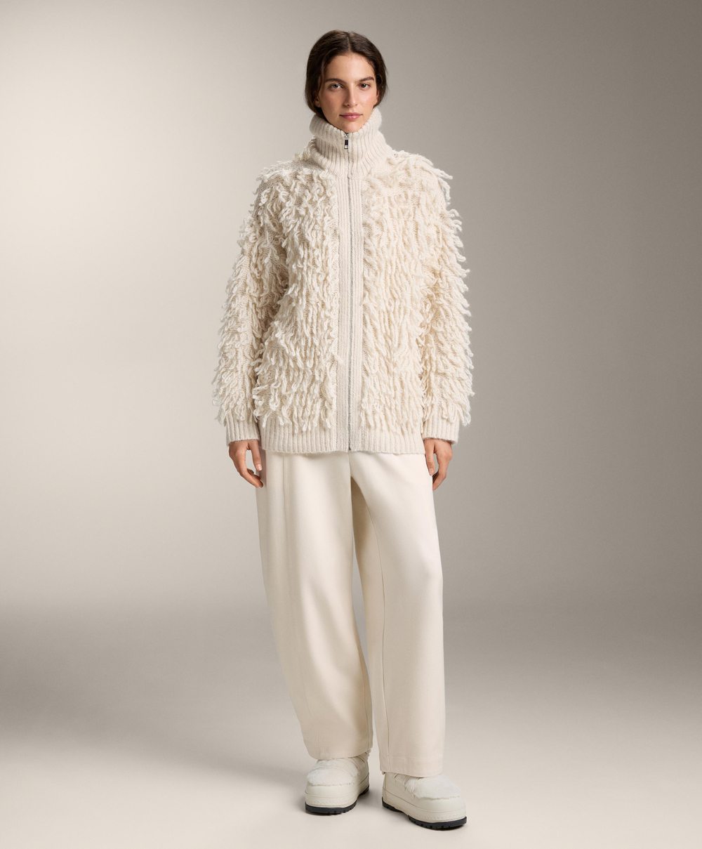 Oysho Вязаная куртка с бахромой, светлый экрю