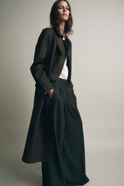 ZARA ШИРОКИЕ БРЮКИ С ЗАЩИПАМИ — ZW COLLECTION, ЗЕЛЕНЫЙ