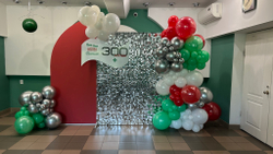 Фотозона из воздушных шаров с блестящей стеной, пайетка серебро №3431