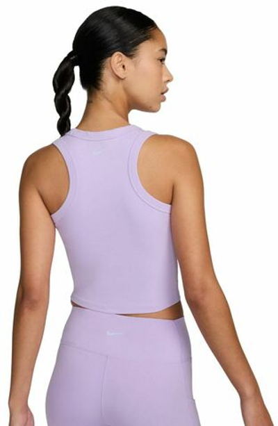 Женский топ теннисный Nike One Fitted Dir-Fit Short Sleeve Crop Tank - lilac bloom/black