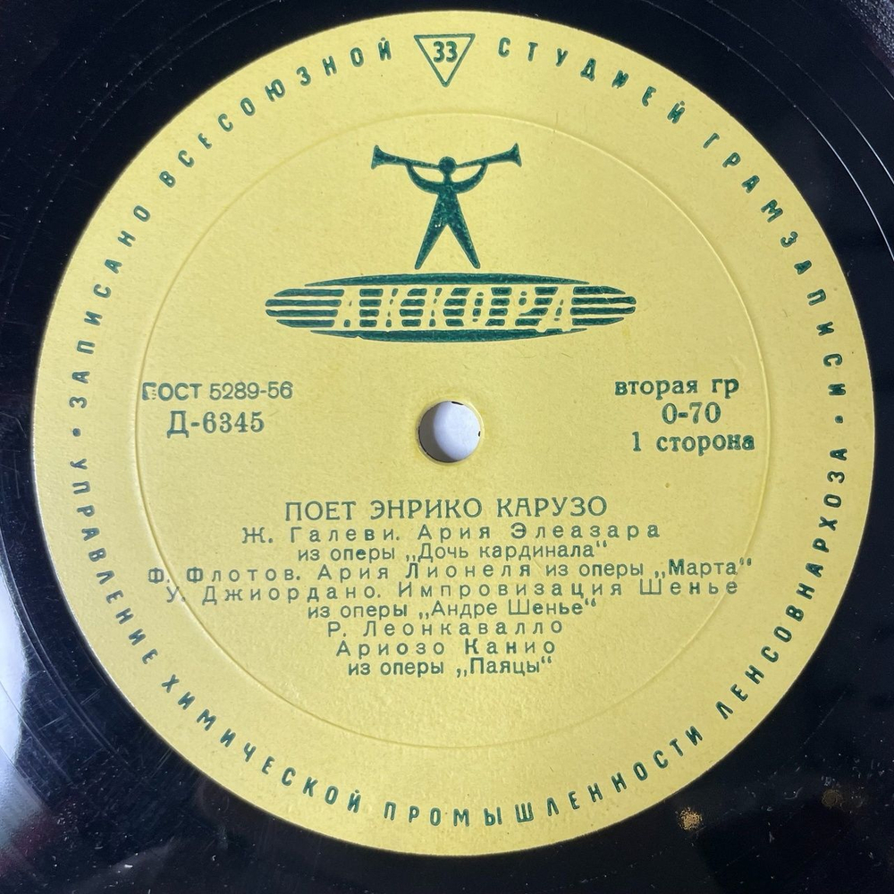Винтажная виниловая пластинка LP Энрико Карузо Enrico Caruso Поет (СССР 1960)