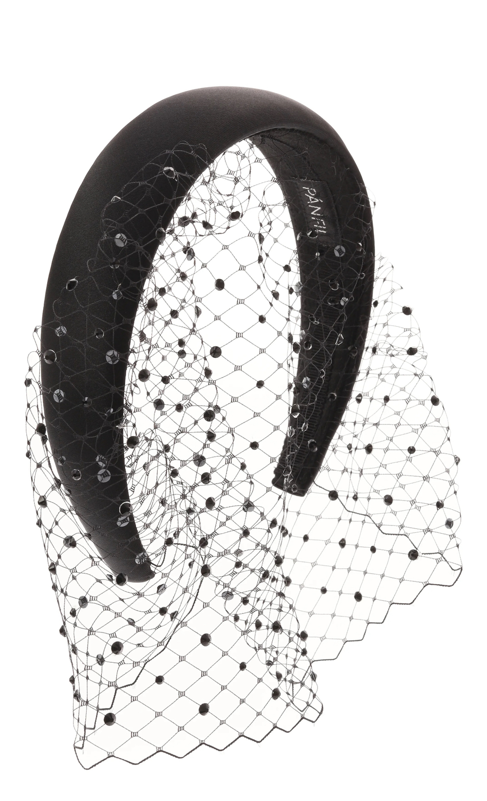 Вуаль на объемном ободке с черными камнями