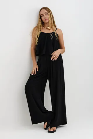 Брюки палаццо свободного кроя черного цвета