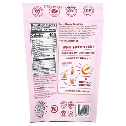 Daily Crunch, Смесь пророщенных орехов, вишня, 141 г (5 унций)