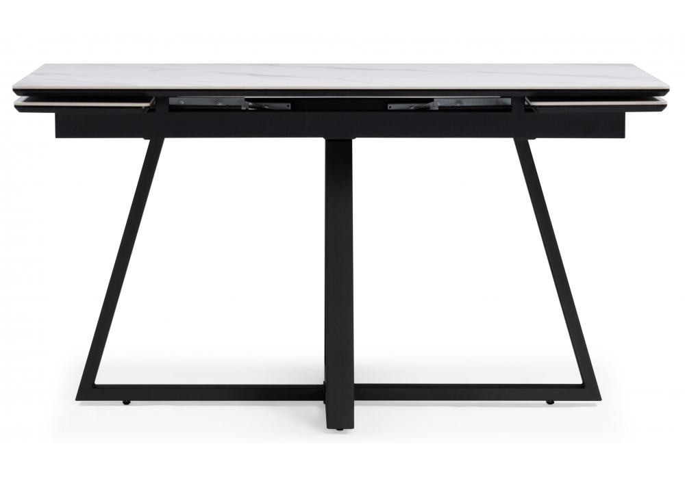 Керамический стол Woodville Памелла 140(200)х80х75 белый мрамор snow white, черный, ножки черные