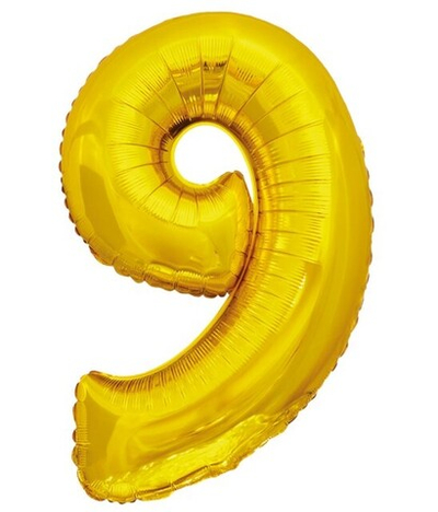 Шар фольга Цифра 9 Золото Gold ЭКО 86см с гелием