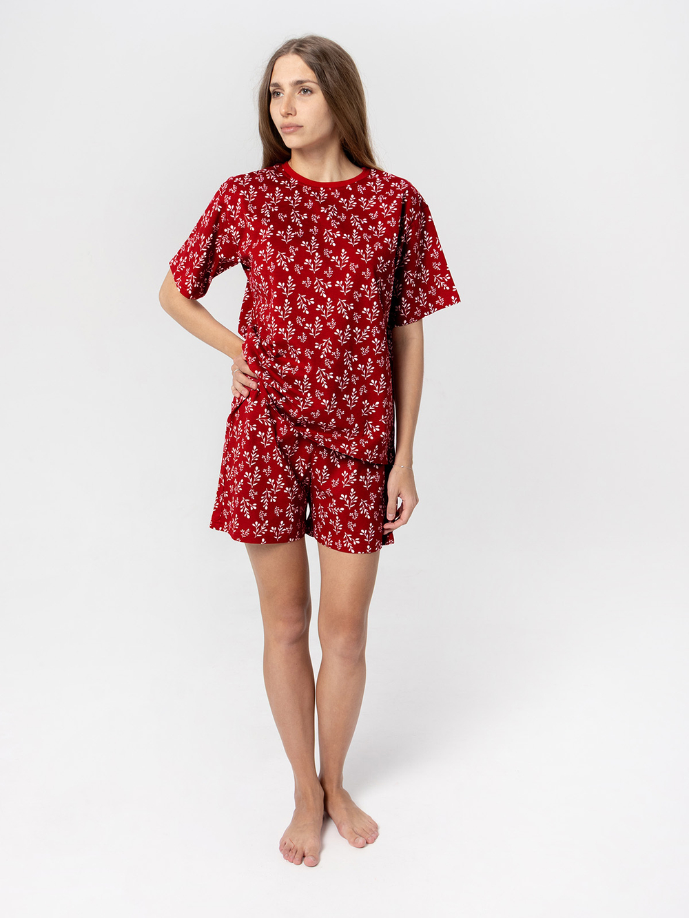 Пижама женская Mjölk Снежные веточки, с коротким рукавом