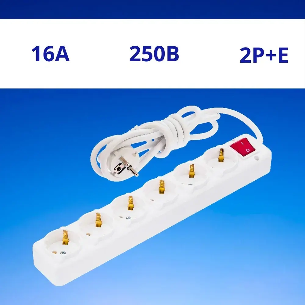 Удлинитель сетевой NE-AD с заземлением и выключателем, 6 гнезд, 3 метра