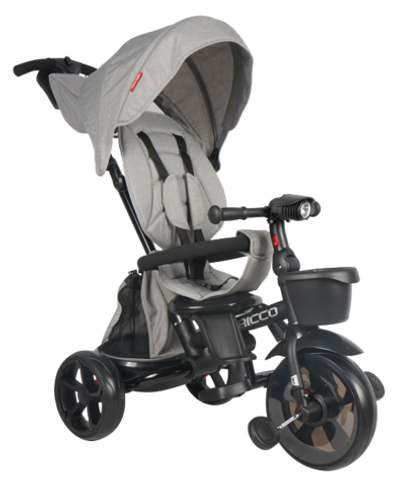 Детский трехколесный велосипед с ручкой Tech Team RICCO серый