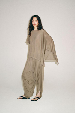 ZARA СТРУЯЩИЕСЯ БРЮКИ БЭГГИ, ПЕСОЧНЫЙ