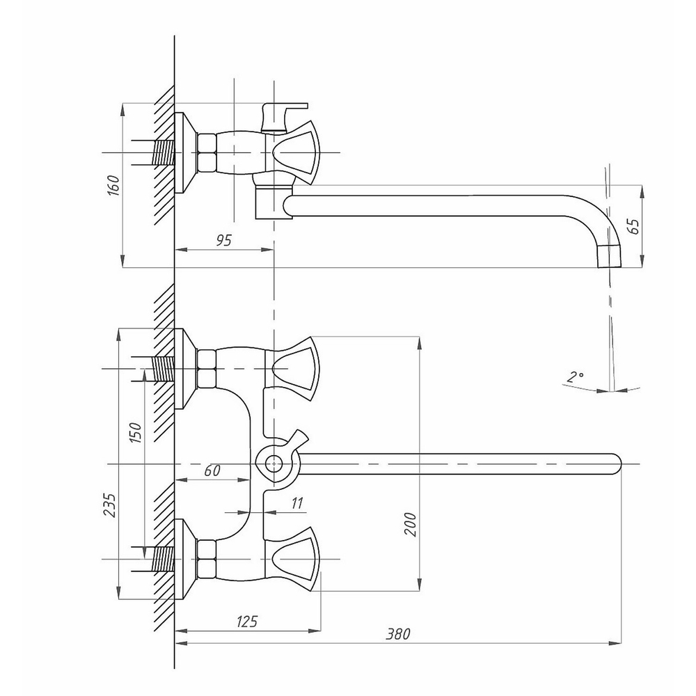 Смеситель для ванны и раковины 1/2кер ПРОФСАН ПСМ-192-38 "КВАДРО" эксцентрики "ЕВРО" , ХРОМ