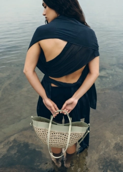 POLENE СУМКА CYME RAFFIA MINI , ПАСТЕЛЬНО-ЗЕЛЕНЫЙ