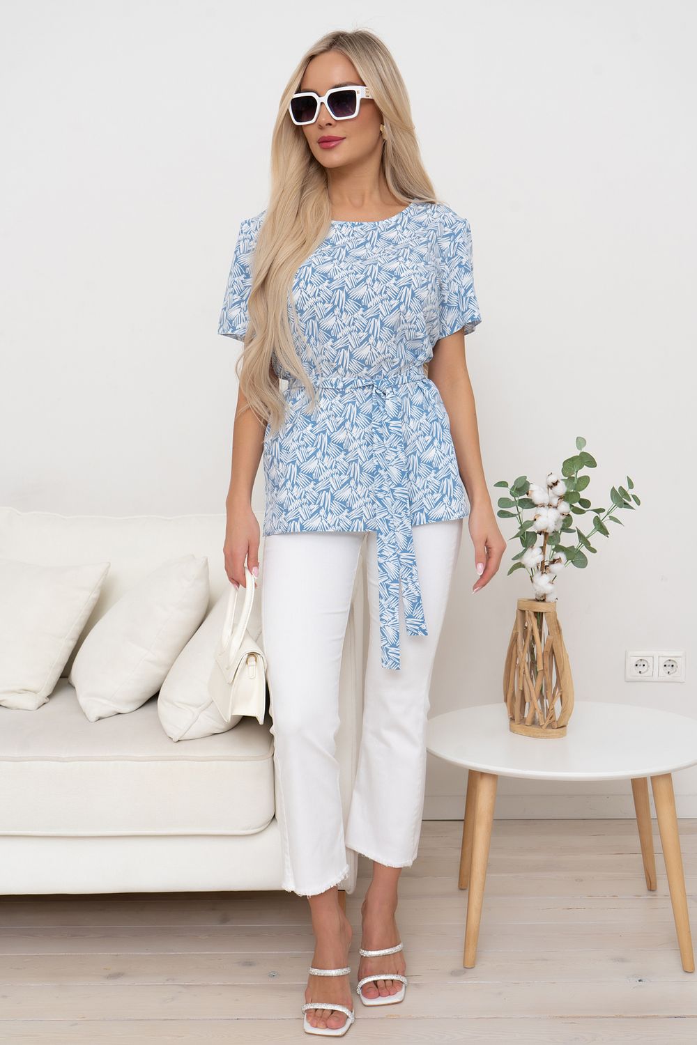 Блузка Элиза (белый/голубой) Б11-253/4 Nikol