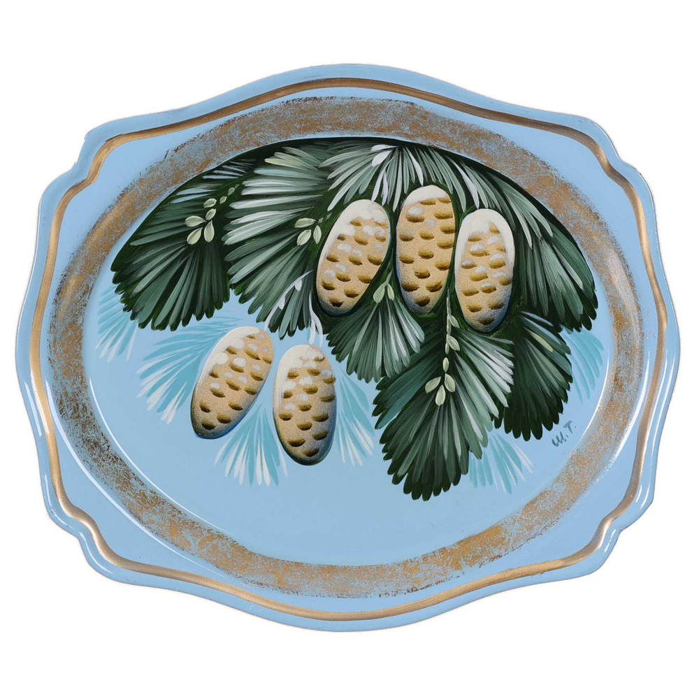 Жостовский поднос декоративный, размер 20х17 см (A3), металлический