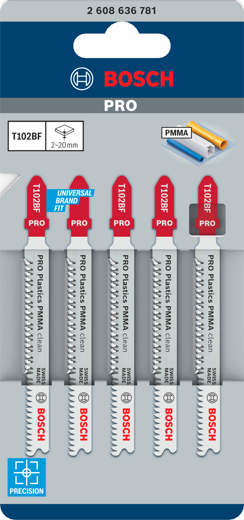 Лобзиковая пилка по пластику PRO Plastics PMMA clean T102BF 92 мм, 5 шт. BOSCH 2608636781