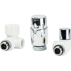 Термостатический комплект для радиатора угловой левосторонний белый-хромированный 1/2* Luxor