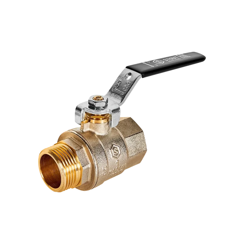 Кран шаровой полнопроходной STOUT - 1" (НР/ВР, PN40, Tmax 150°C, ручка-рычаг черная)