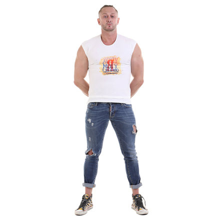 Мужская майка бежевая с принтом "Хочу, могу, сделаю" Sesmik TV004-1