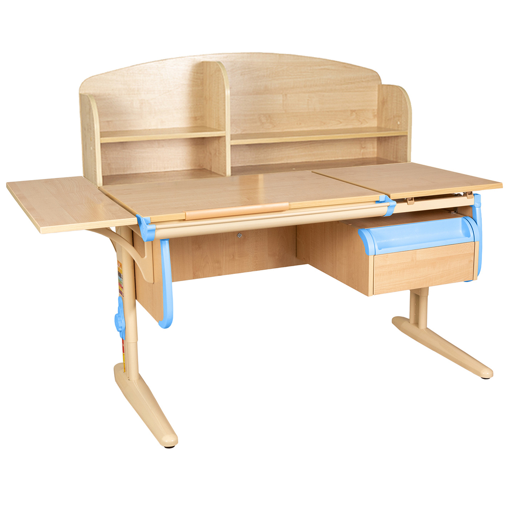 Растущая парта с навесной тумбой, задней и боковой полками Дэми СУТ 25-05-Б1НЗ (1500×880 мм)