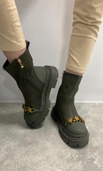 Ботинки на меху Karanfil P-179 c комбинированной отделкой и цепочкой со звездами\Хаки интернет-магазин