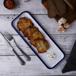 Блюдо прямоугольное 34,7*12,7*1,7 см 400 мл (поднос) Blue Rim эмалированая сталь SUNNEX [1]