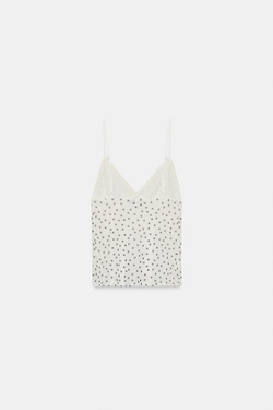 ZARA ТОП ИЗ ПОЛУПРОЗРАЧНОЙ ТКАНИ В ГОРОШЕК, БЕЛЫЙ/ЧЕРНЫЙ