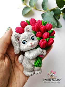 Силиконовая форма Зайчик с цветами