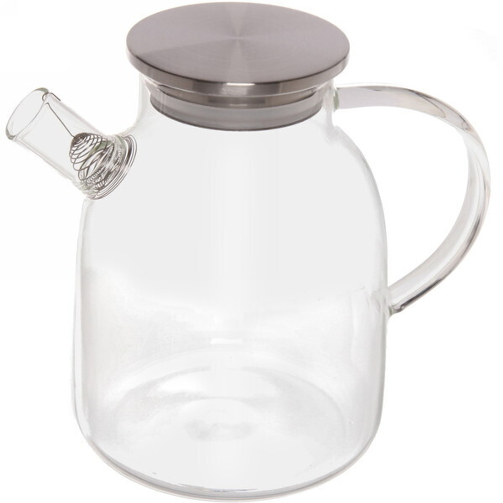 Чайник заварочный стеклянный 1800мл «Хай-Тек» с металлической крышкой, круглая ручка
