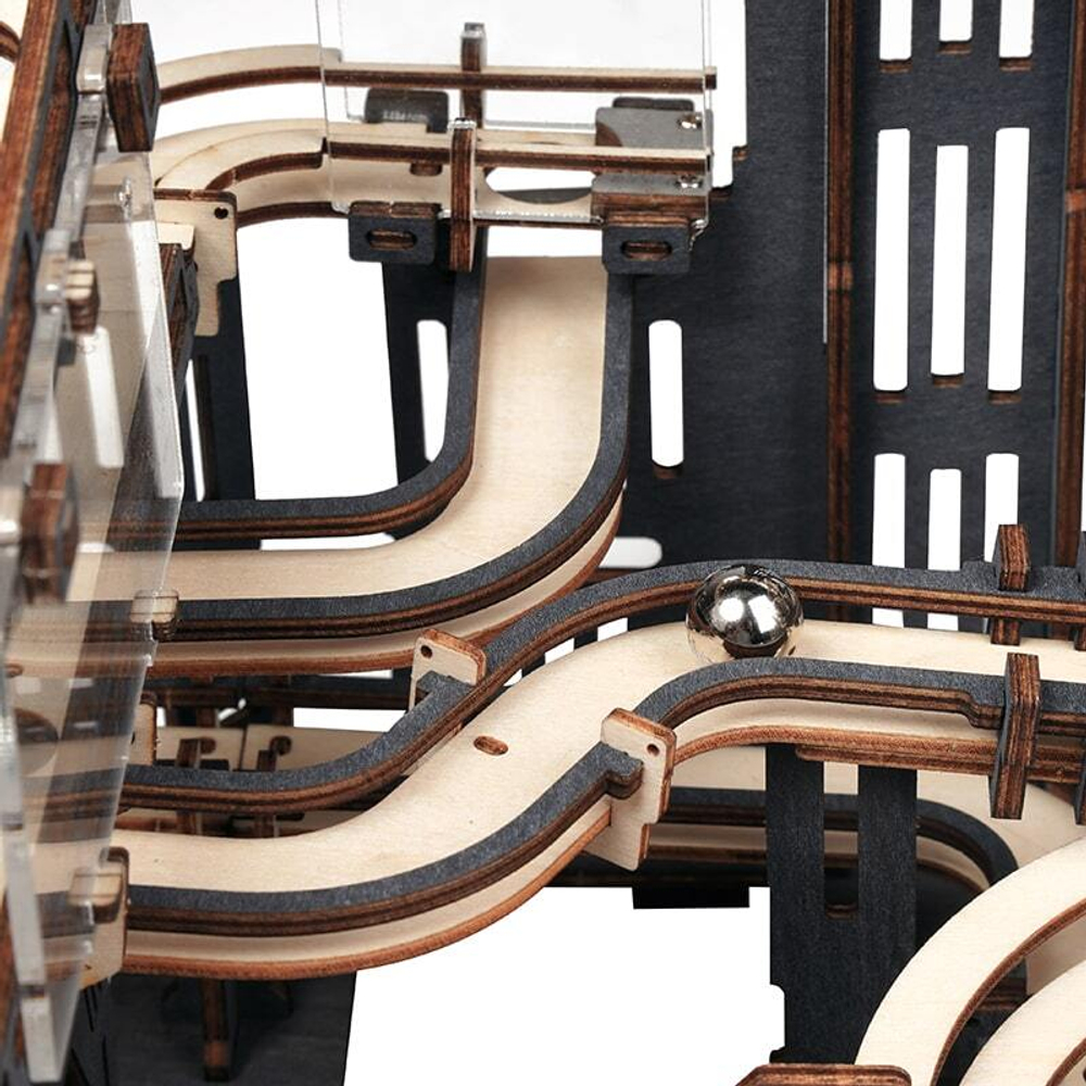 Марбл-трасса ночной город LGA01 от ROKR - Деревянный конструктор, сборная механическая модель, 3D пазл, трасса для шариков