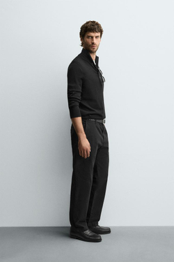 ZARA ШЕРСТЯНОЙ СВИТЕР С ВОРОТНИКОМ НА МОЛНИИ, ЧЕРНЫЙ