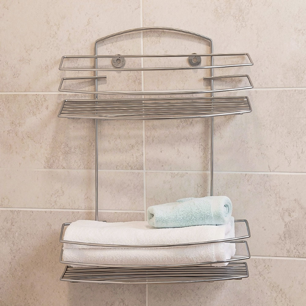 Полка прямоугольная 2-х ярусная с радиусом 25,5*14*33см хром, ППР-2