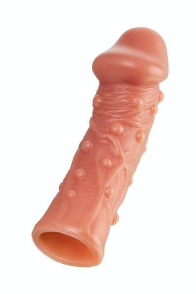 Реалистичная удлиняющая насадка с дополнительной стимуляцией - 16,5 см. (Цвет: телесный)