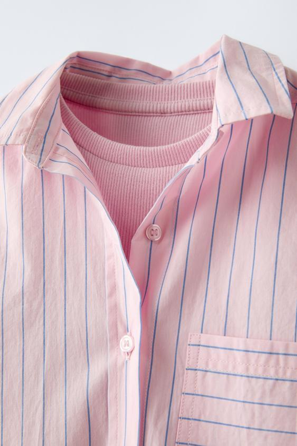 ZARA РУБАШКА В ПОЛОСКУ С ТОПОМ В РУБЧИК, СВЕТЛО-РОЗОВЫЙ