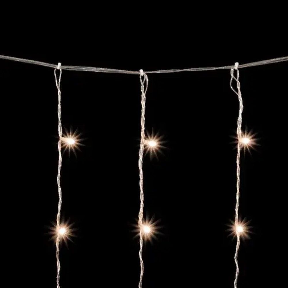 Светодиодный занавес 2*3 м., 600 теплых белых LED ламп, мерцание, облегченный, прозрачный провод ПВХ, LTC (PCL600NOTBLW-10-2WW)
