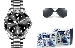 KANGOL Quartz Movement Stainless Steel Watchband Watch Men"s Watches Black Dial