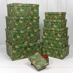 Коробка 34х26х15.3 см Набор 10 шт "Подарки" (Зеленый)