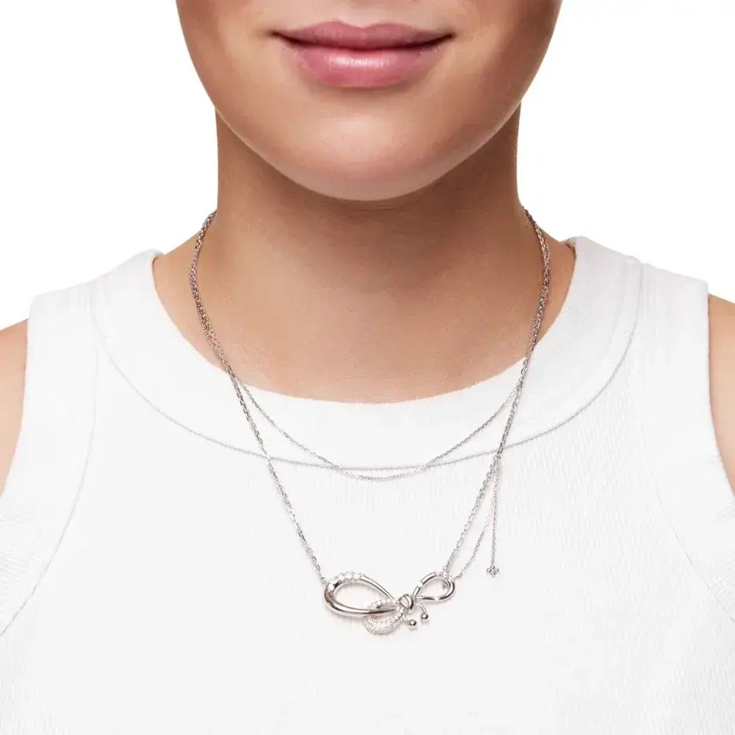 Колье Crystal Pierced Bow Necklace - Silver