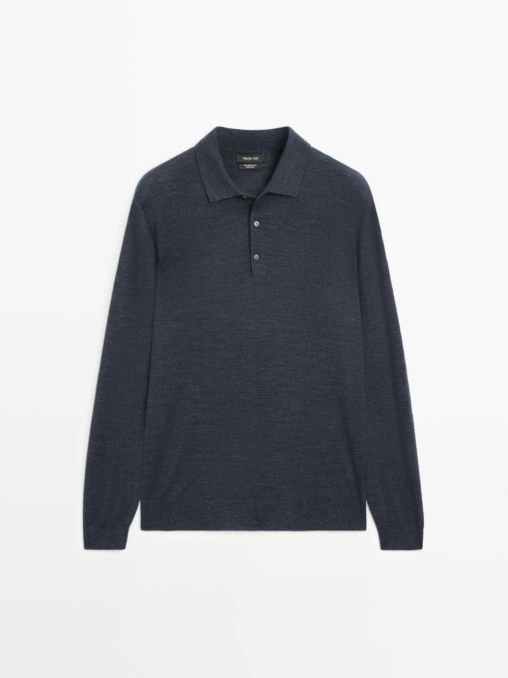 Massimo Dutti Шерстяной свитер с воротником поло, морской темно-синий