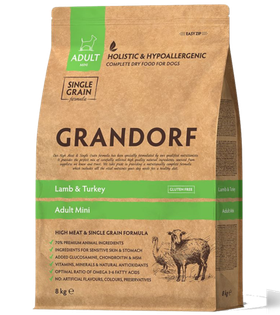 Grandorf Mini Adult Holistic для собак малых пород, ягненок с индейкой 1кг. развес