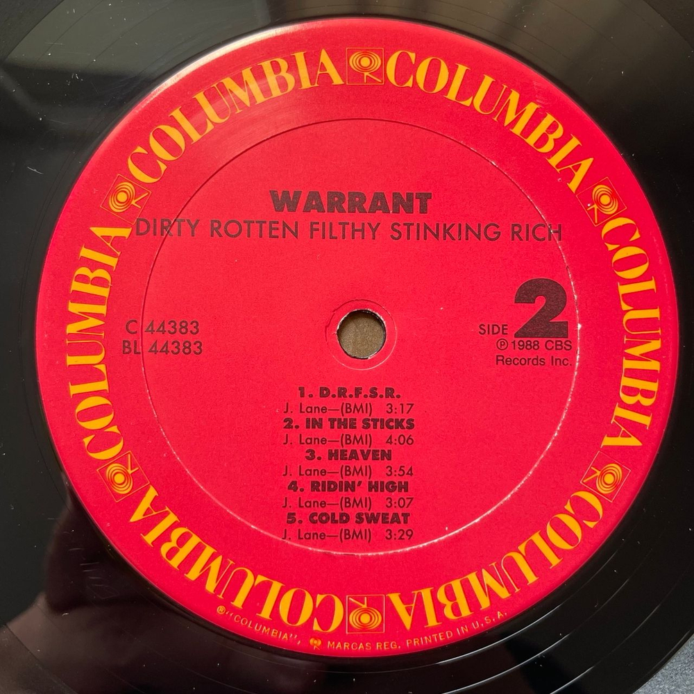 Винтажная виниловая пластинка LP Warrant Dirty Rotten Filthy Stinking Rich (США 1989)