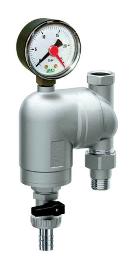 Фильтр 100мкм, с манометром, Max: 95 °C, 25 бар. Поворотное соединение 3/4" ВР-НР