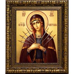 Семистрельная икона Божьей Матери на холсте.