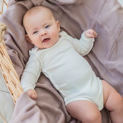 Long-sleeved bodysuit 0-3 months - Heavy Cream