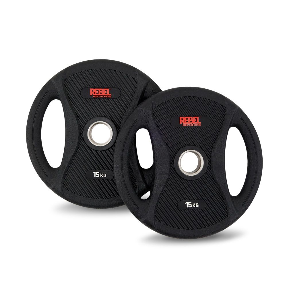 Диск олимпийский обрезиненный с двумя хватами 15 кг REBEL